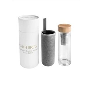 Zenith Brew Multipurpose Double Walled Glass Bottle Infuser Sleeve Bamboo Lid